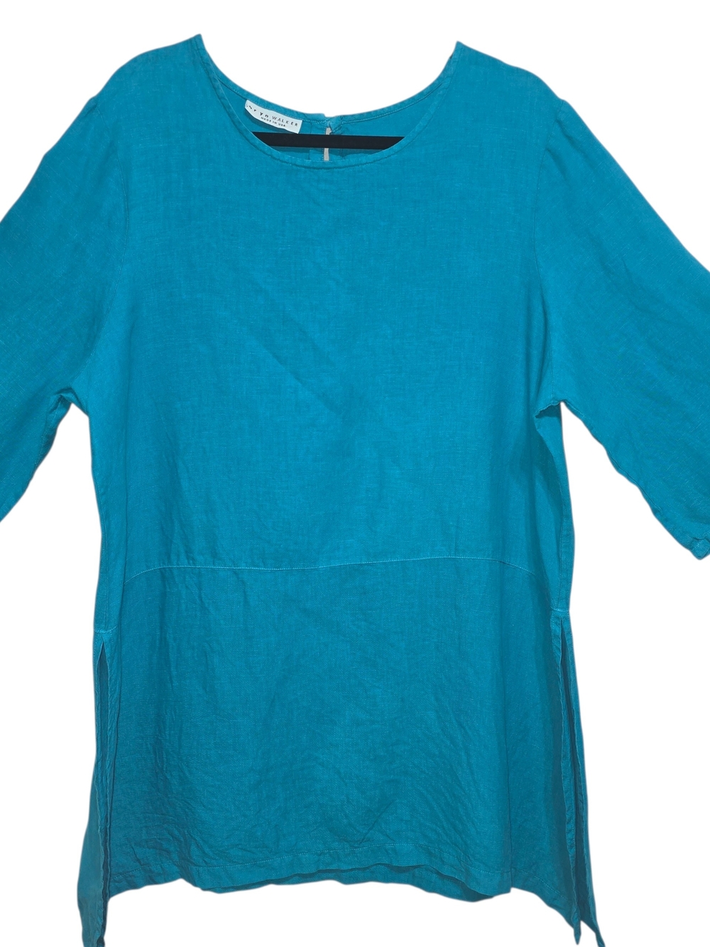 Bryn Walker XL 100% Linen Tunic Top Blue Oversized Side Slit Boho Made USA